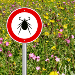 tick warning sign in field